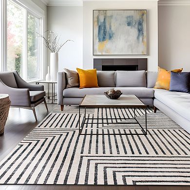 World Rug Gallery Distressed Bohemian Stripes Washable Non-Slip Rug