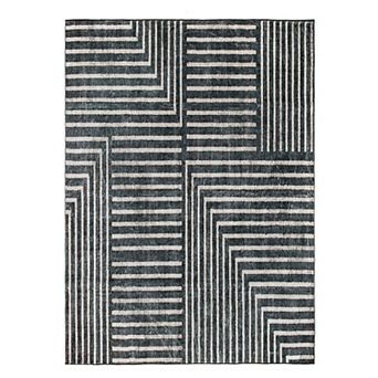 World Rug Gallery Distressed Bohemian Stripes Washable Non-Slip Rug