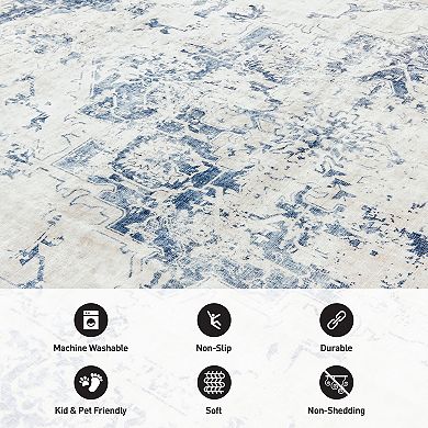 World Rug Gallery Traditional Vintage Distressed Washable Non-Slip Rug