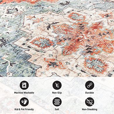 World Rug Gallery Transitional Medallion Washable Non-Slip Rug