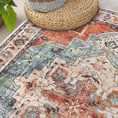 World Rug Gallery Transitional Medallion Washable Non-Slip Rug