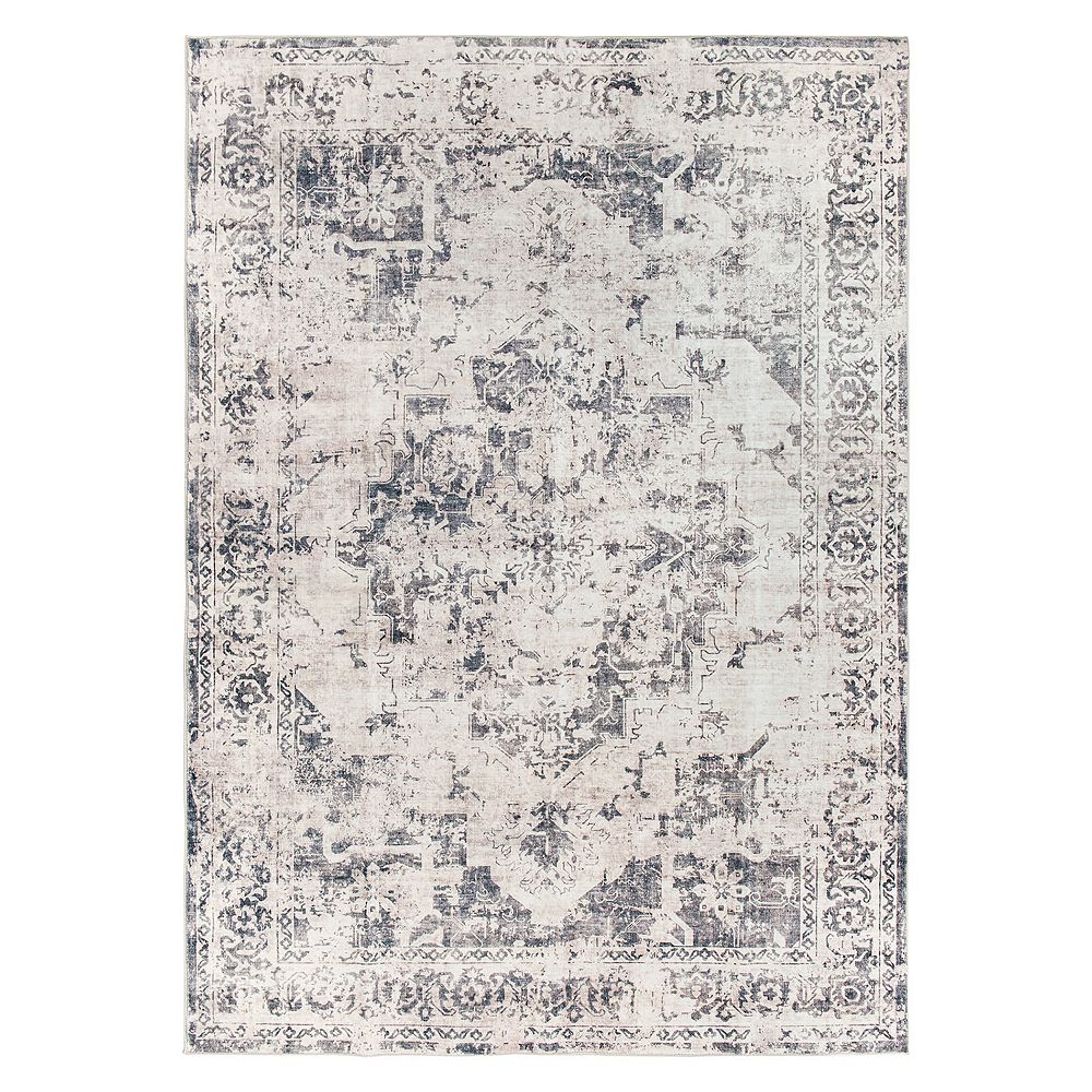 World Rug Gallery Transitional Distressed Medallion Washable Non-Slip Rug