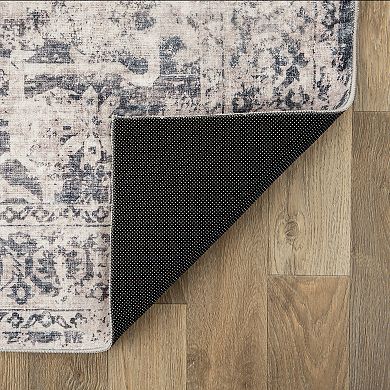 World Rug Gallery Transitional Distressed Medallion Washable Non-Slip Rug