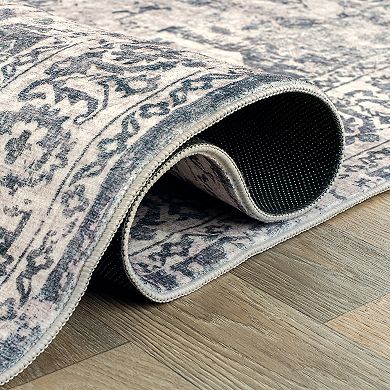 World Rug Gallery Transitional Distressed Medallion Washable Non-Slip Rug