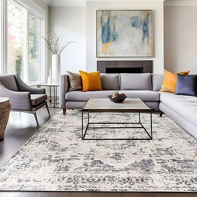 World Rug Gallery Transitional Distressed Medallion Washable Non-Slip Rug