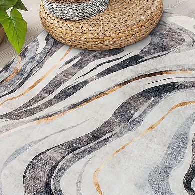 World Rug Gallery Contemporary Marble Washable Non-Slip Rug