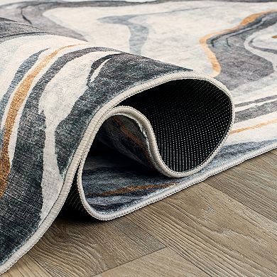 World Rug Gallery Contemporary Marble Washable Non-Slip Rug