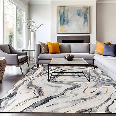World Rug Gallery Contemporary Marble Washable Non-Slip Rug