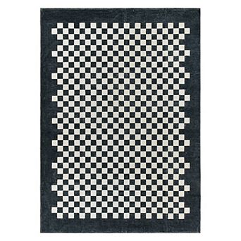 World Rug Gallery Contemporary Checkered Border Washable Non-Slip Rug