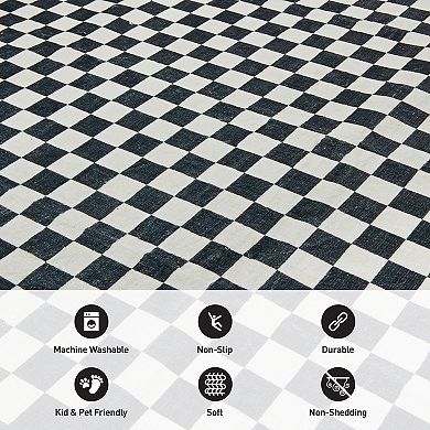 World Rug Gallery Contemporary Checkered Border Washable Non-Slip Rug