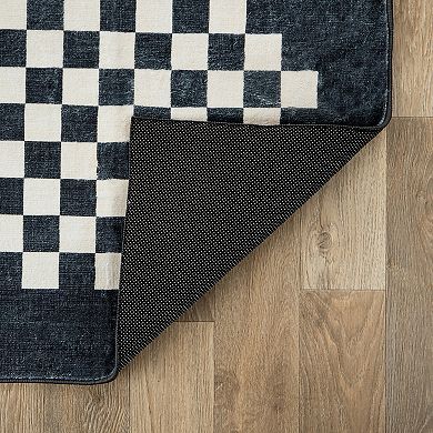 World Rug Gallery Contemporary Checkered Border Washable Non-Slip Rug