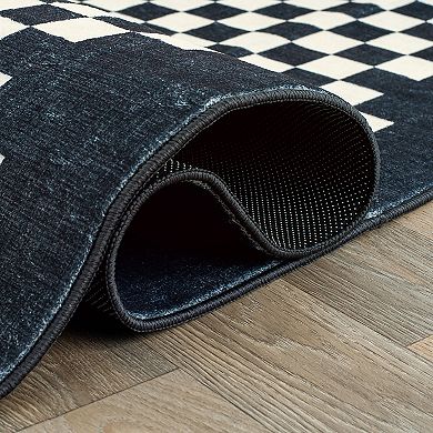 World Rug Gallery Contemporary Checkered Border Washable Non-Slip Rug