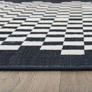 World Rug Gallery Contemporary Checkered Border Washable Non-Slip Rug
