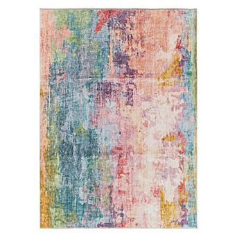 World Rug Gallery Contemporary Distressed Abstract Washable Non-Slip Rug