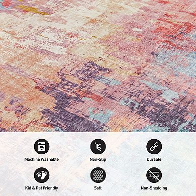 World Rug Gallery Contemporary Distressed Abstract Washable Non-Slip Rug