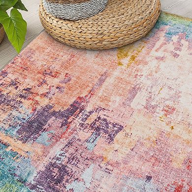 World Rug Gallery Contemporary Distressed Abstract Washable Non-Slip Rug