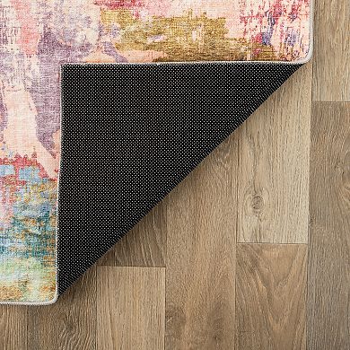 World Rug Gallery Contemporary Distressed Abstract Washable Non-Slip Rug