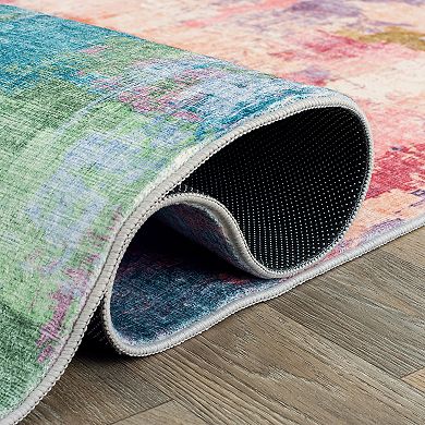 World Rug Gallery Contemporary Distressed Abstract Washable Non-Slip Rug