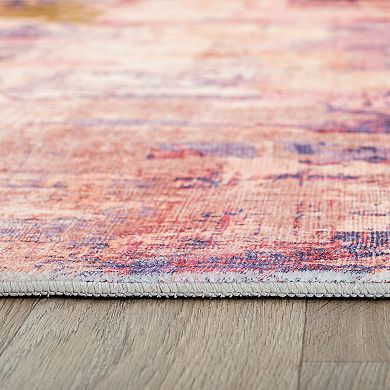 World Rug Gallery Contemporary Distressed Abstract Washable Non-Slip Rug