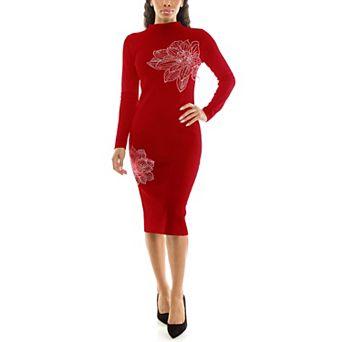 Women's Nina Leonard Mock Neck Floral Stud Sweater Dress