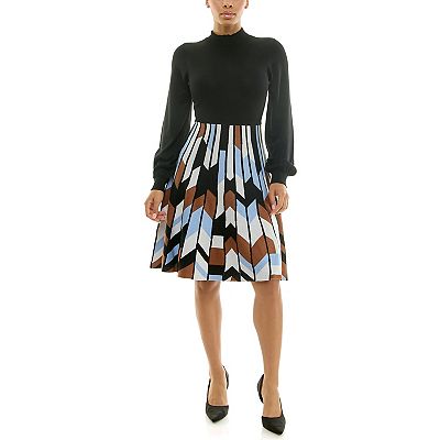 Women's Nina Leonard Mockneck Sweater Dress, Size: Large, Black Team