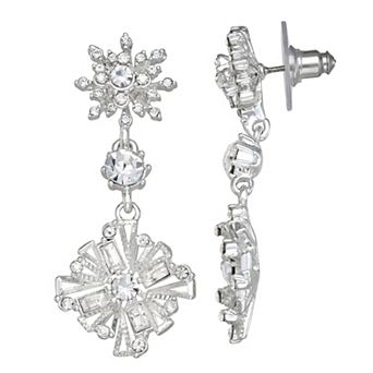 Napier Silver Tone Snowflake Linear Drop Earrings