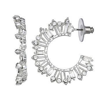 Napier Silver Tone C-Hoop Earrings