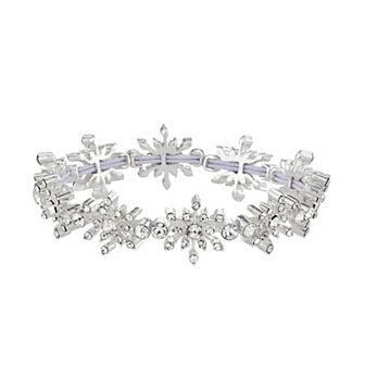 Napier Silver Tone Snowflake Stretch Bracelet with Simulated Crystal