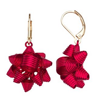 Napier Gold-Tone Red Bow Drop Earrings