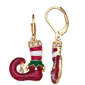 Napier Gold Tone Holiday Elf Shoes Drop Earrrings