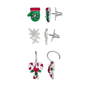 Napier Holiday Adorn Candy Cane, Snowflake & Mitten Earring Set
