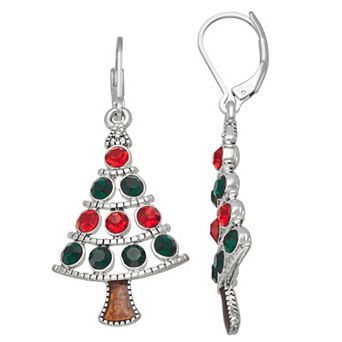 Napier Holiday Adorn Silver-Tone Christmas Tree Drop Earrings