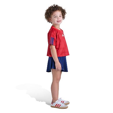 Girls 4-6x adidas 2-Piece Short Sleeve Printed Soccer Top & Skort Set