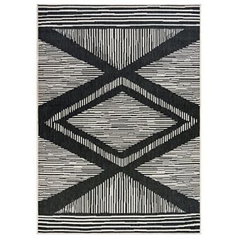 World Rug Gallery Contemporary Geometric Stripe Weather Resistant Reversible Rug