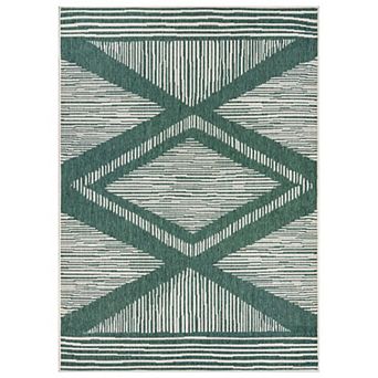 World Rug Gallery Contemporary Geometric Stripe Weather Resistant Reversible Rug