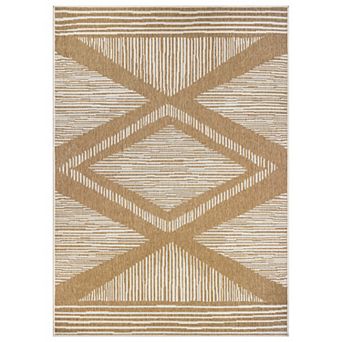 World Rug Gallery Contemporary Geometric Stripe Weather Resistant Reversible Rug