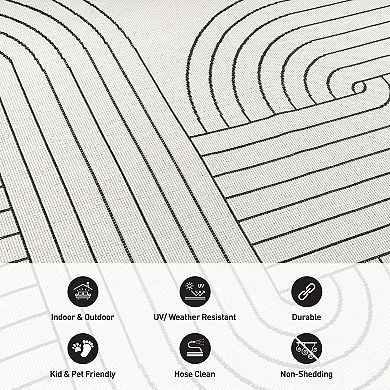 World Rug Gallery Modern Abstract Lines Weather Resistant Reversible Rug