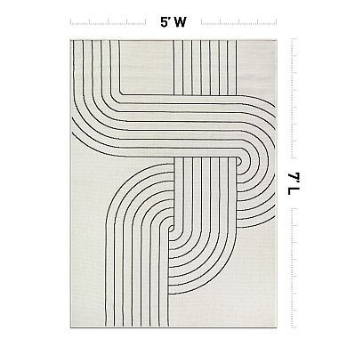World Rug Gallery Modern Abstract Lines Weather Resistant Reversible Rug