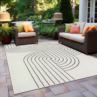 World Rug Gallery Modern Abstract Lines Weather Resistant Reversible Rug