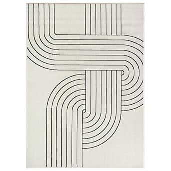 World Rug Gallery Modern Abstract Lines Weather Resistant Reversible Rug