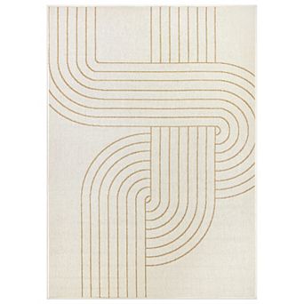 World Rug Gallery Modern Abstract Lines Weather Resistant Reversible Rug