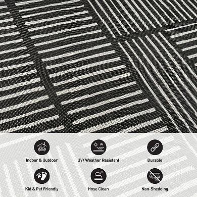 World Rug Gallery Contemporary Stripe Weather Resistant Reversible Rug