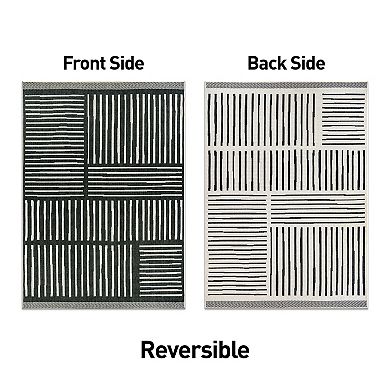 World Rug Gallery Contemporary Stripe Weather Resistant Reversible Rug