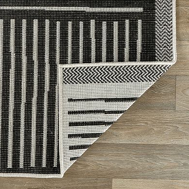 World Rug Gallery Contemporary Stripe Weather Resistant Reversible Rug