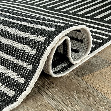 World Rug Gallery Contemporary Stripe Weather Resistant Reversible Rug