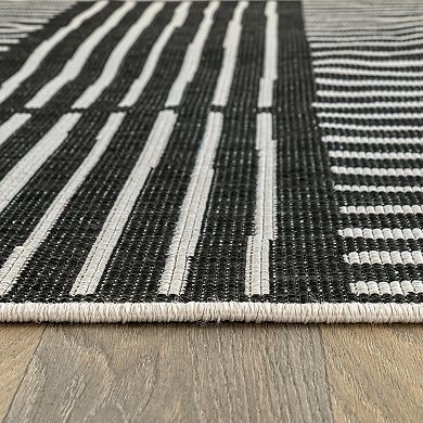 World Rug Gallery Contemporary Stripe Weather Resistant Reversible Rug