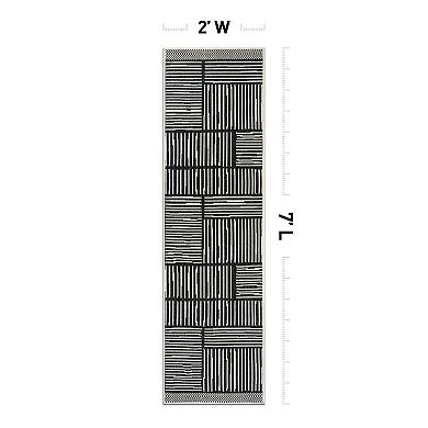 World Rug Gallery Contemporary Stripe Weather Resistant Reversible Rug