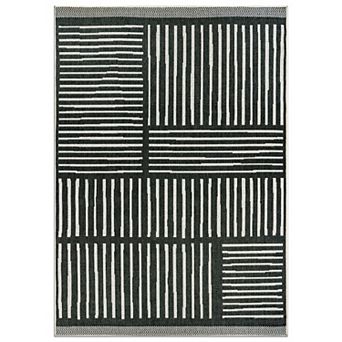 World Rug Gallery Contemporary Stripe Weather Resistant Reversible Rug