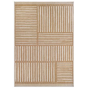 World Rug Gallery Contemporary Stripe Weather Resistant Reversible Rug