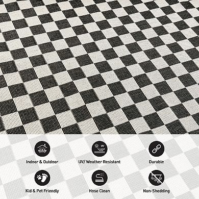 World Rug Gallery Contemporary Checkered Weather Resistant Reversible Rug